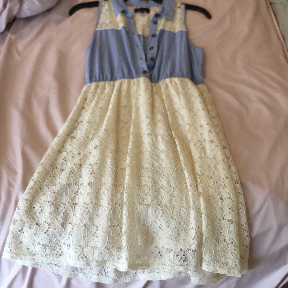 Denim and cream dress